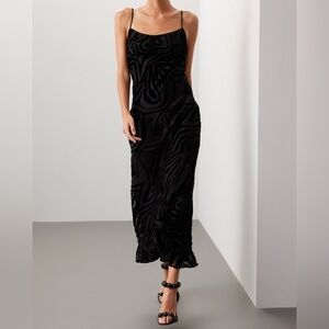 Ronny Kobo Black Burnout Slip Dress Mesh Animal Print Maxi